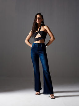 Miss Chase - Women Blue Bootcut Mid Rise Regular Length Denim Stretchable Jeans