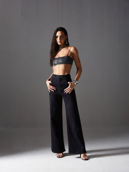 Miss Chase - Women Black Wide Leg High Rise Regular-Length Stretchable Denim Jeans