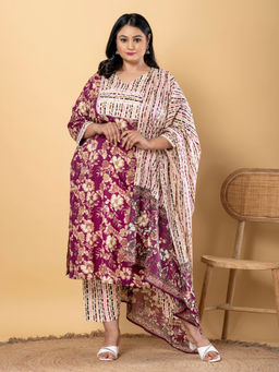 Readiprint - Straight Cotton Purple Kurta with Pant & Dupatta (Set of 3)