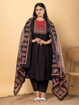 Readiprint - A-Line Cotton Black Kurta with Pant & Dupatta (Set of 3)
