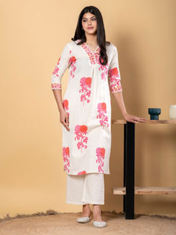 Readiprint - Straight Cotton Flex Pink Kurta with Pant (Set of 2)