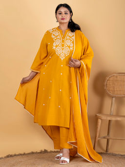 Readiprint - Straight Cotton Flex Mustard Kurta with Pant & Dupatta (Set of 3)