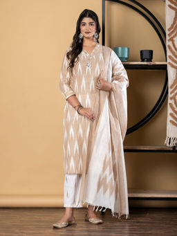 Readiprint - Straight Cotton Flex Beige Kurta with Pant & Dupatta (Set of 3)