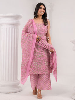 Readiprint - Straight Cotton Pink Kurta with Pant & Dupatta (Set of 3)