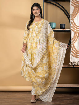 Readiprint - A Line Cotton Yellow Kurta with Pant & Dupatta (Set of 3)