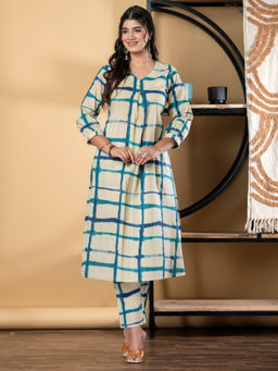 Readiprint - A Line Cotton Blue and Cream Kurta with Pant (Set of 2)