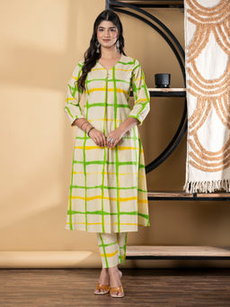 Readiprint - A Line Cotton Green and Cream Kurta with Pant (Set of 2)