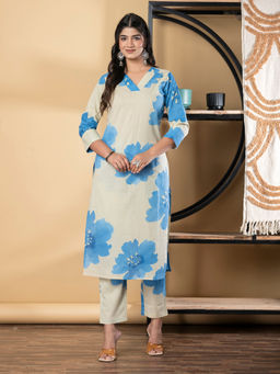 Readiprint - Straight Cotton Blue Kurta with Pant (Set of 2)