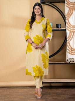 Readiprint - Straight Cotton Yellow Kurta with Pant (Set of 2)