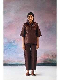 Prakriti Jaipur - Brown Marigold Embroidery Co-Ord (Set of 2)