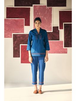 Prakriti Jaipur - Teal Tulip Embroidery Co-Ord (Set of 2)