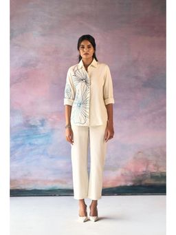 Prakriti Jaipur - Off White Magnolia Embroidery Shirt with Pant (Set of 2)