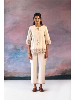 Prakriti Jaipur - Off White Floral Broder Embroidery Co-Ord (Set of 2)
