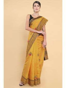 Soch - Women Mustard Embroidered Saree with Unstitched Blouse