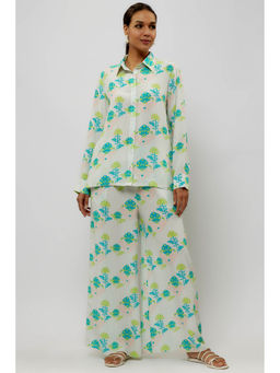 PS Pret by Payal Singhal - White Printed Crepe Shirt and Palazzo (Set of 2)