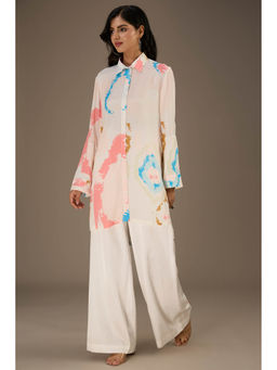 PS Pret by Payal Singhal - White Printed Roll-Up Full Sleeve Shirt