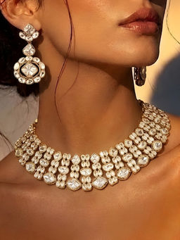 Auraa Trends - Elegant Kundan Choker Necklace With Earrings