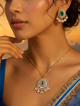Auraa Trends - Traditional Pearl Drop Ethnic Necklace With Earrings