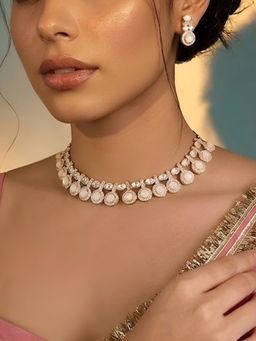 Auraa Trends - Elegant Gold-Tone Ivory Stone Statement Necklace With Earrings