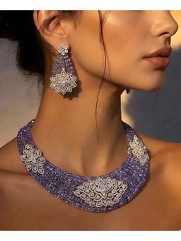 Auraa Trends - Lavender Crystal Statement Choker Necklace With Earrings