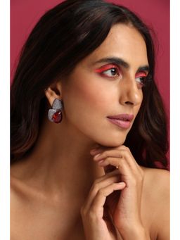 SWABHIMANN - Red Scarlette Ruby And Violet Zirconia Earrings