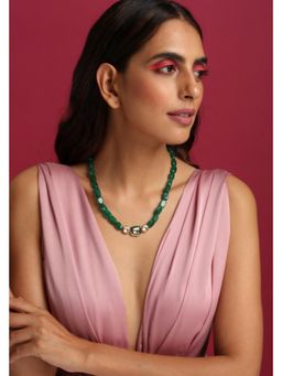 SWABHIMANN - Green Sienna Kundan Single Line Necklace