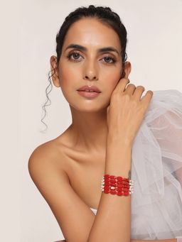 SWABHIMANN - Red Vivian And Pearl Bracelet