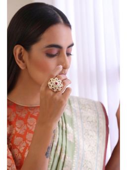 SWABHIMANN - Red Afsa Gold Plated Polki Ring