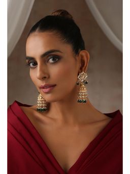 SWABHIMANN - Green Shreya Polki Jhumka Earrings