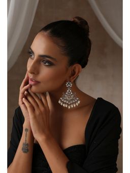 SWABHIMANN - White Ahsaas Victorian Polki And Pearls Chandbali Earrings