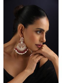 SWABHIMANN - Red Mihira Polki Chandbali Earrings