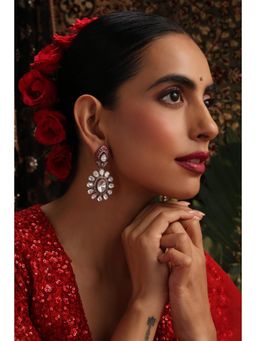 SWABHIMANN - Red Ekani Polki Dangler Earrings