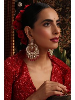 SWABHIMANN - Red Aradhya Polki Chandbali Earrings