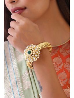 SWABHIMANN - Green Pacheli Gold Plated Polki Kada