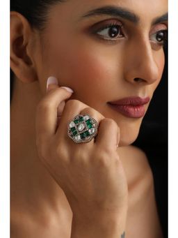 SWABHIMANN - Green Indie Emerald Polki Ring