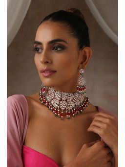 SWABHIMANN - Multicolor Naksh Polki Necklace And Earrings