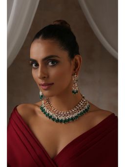 SWABHIMANN - Multicolor Nerra Polki Necklace And Earrings