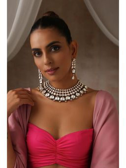 SWABHIMANN - Green Birani Polki Necklace And Earrings