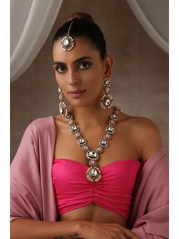 SWABHIMANN - Multicolor Sarvagina Long Polki Necklace With Earrings And Maang Tikka
