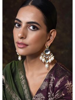 SWABHIMANN - White Adharsha Gold Plated Polki Dangler Earrings