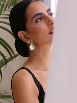 SWABHIMANN - Green Irina Gold Plated Polki Stud Earrings