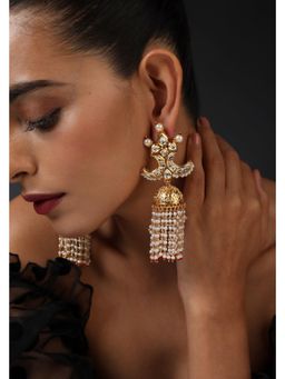 SWABHIMANN - Gold Yashvi Gold Kundan And Pearl Jhumka Earrings