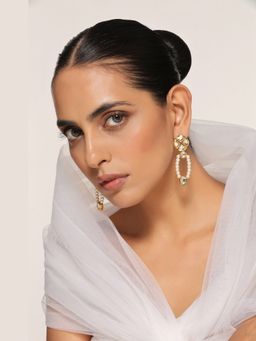 SWABHIMANN - Gold Elleze Kundan And Pearl Dangler Earrings