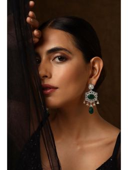 SWABHIMANN - Green Omajya Emerald Polki Dangler Earrings