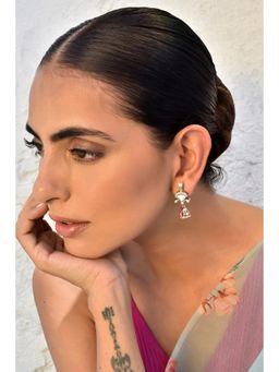 SWABHIMANN - Red Aaya Silver Polki Jhumka Earrings