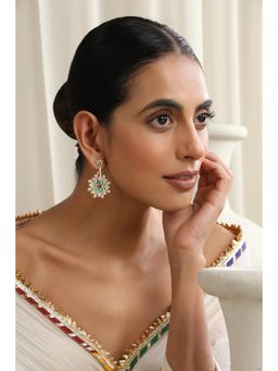 SWABHIMANN - Green Mriga Polki Dangler Earrings