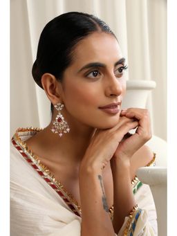 SWABHIMANN - Red Panchita Polki Chandbali Earrings