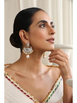 SWABHIMANN - Silver Saangni Silver Polki Chandbali Earrings