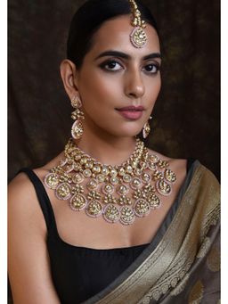 SWABHIMANN - Gold Rivah Gold Plated Kundan Long Necklace With Earrings And Maang Tikka