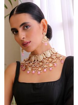 SWABHIMANN - Multicolor Nihaar Gold Plated Kundan Choker Necklace And Earrings